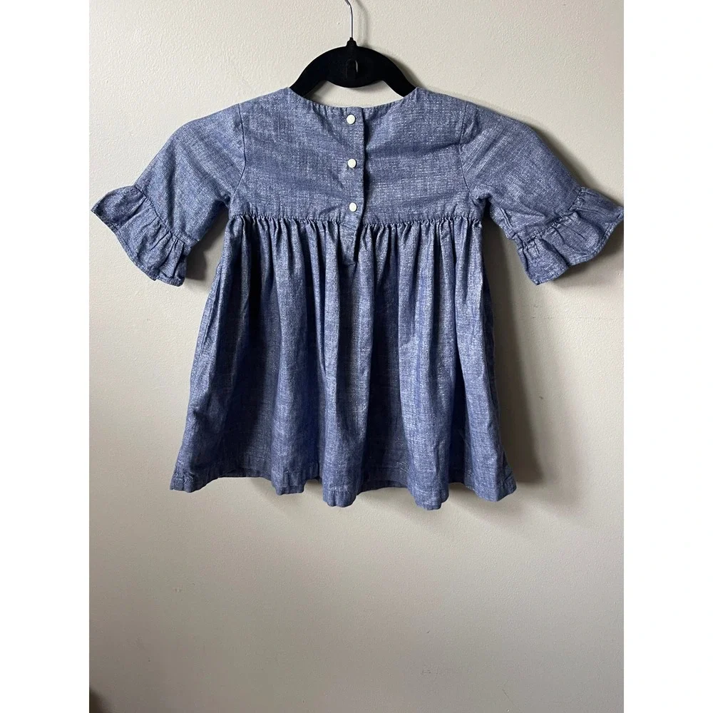 Gymboree Baby Girls Blue Metallic Chambray cotton Ruffle Dressy 2T 140189317